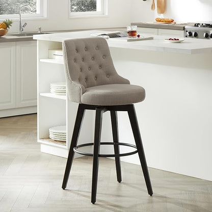 Watson & Whitely Bar Stools, 360° Swivel Upholstered Bar Stool with Back, 30" H Bar Height Barstools, Set of 2, Performance Fabric in Tan