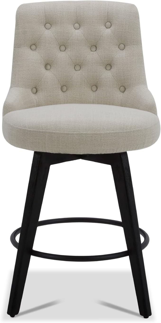 Watson & Whitely Counter Height Bar Stools, Performance Fabric Upholstered Modern Swivel Barstool with Back, Solid Wood Legs, 26" H Seat, Linen