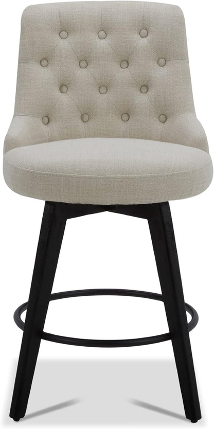 Watson & Whitely Counter Height Bar Stools, Performance Fabric Upholstered Modern Swivel Barstool with Back, Solid Wood Legs, 26" H Seat, Linen