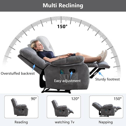 ANJHOME Massage Recliner Chairs with Heat and Vibration,Overstuffed Manual Rocking Reclining Chair for Living Room Bedroom (Light Grey)