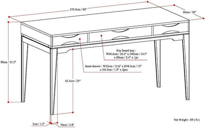 SIMPLIHOME Harper Desk - 60-Inch Wide Solid Hardwood Writing Desk in Walnut Brown, Mid-Century Modern Home Office Computer Table for Workspace or Study with 2 Drawers and Flip-Down Keyboard Tray