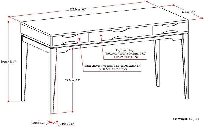 SIMPLIHOME Harper Desk - 60-Inch Wide Solid Hardwood Writing Desk in Light Golden Brown, Mid-Century Modern Home Office Computer Table for Study with 2 Drawers and Flip-Down Keyboard Tray
