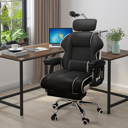 Executive Computer Chair Home Office Desk Chair,Adjustable Angle, Ergonomic Adjustable Height PU Leather Chairs with Cushions Armrest for Long Time Seating-High Office Chair with Footrest