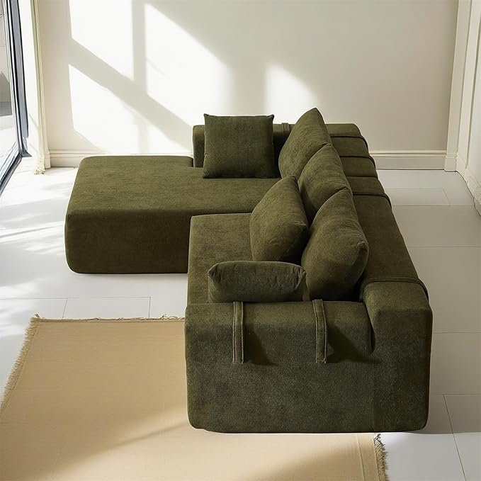 108" Modular Sectional Couch Sofa with L-Shape Chaise, Modern Cloud Comfy Sofa with Deep Seat, Upholstered Couches for Living Room Bedroom, No Assembly Required (Green Left Facing Chaise)