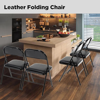 50 Pack Folding Chairs with Padded Seats, Padded Folding Chair with Steel Frame for Events Home Office, Pu Leather Folding Chair Black
