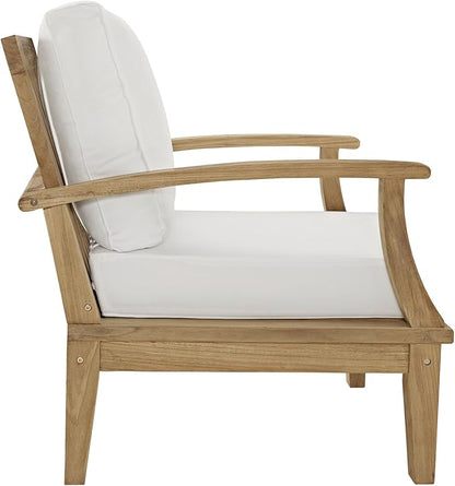 Modway Marina Premium Grade A Teak Wood 5-Piece Outdoor Patio Furniture Set in Natural White