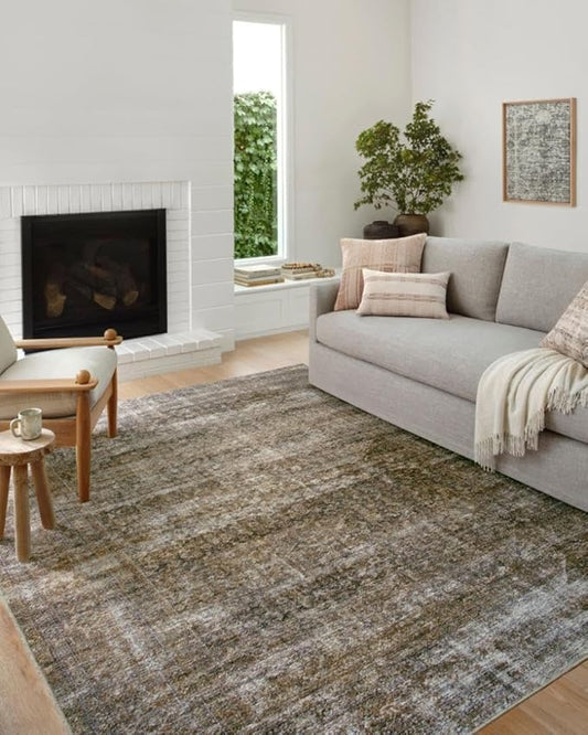 Loloi Amber Lewis Billie Collection, Tobacco & Rust 2'-6" x 9'-6" Area Rug – Antique & Distressed Accent Rugs for Living Room, Bedroom, Entryway & Hallway, No Shed High Traffic Area Home Decor Rug