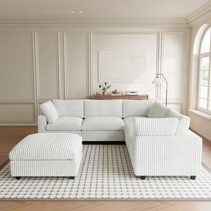 Modular Sectional Sofa, Convertible L Shaped Couch for Living Room, Deep Seat Cloud Sectional Couches, 5 Seat Comfy Modular Sofa, Couch Cushion Covers Removable, Beige