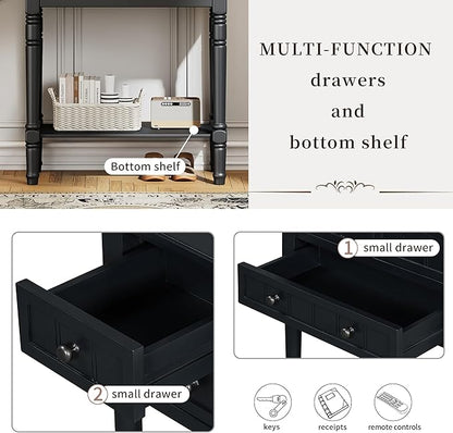 Knocbel Slim Antique Entry Console Table with 3 Drawers & Bottom Open Shelf, Solid Wood Narrow Sofa Couch Table for Entryway Hallway Living Room 23.7" W x 13" D x 31.4" H Black