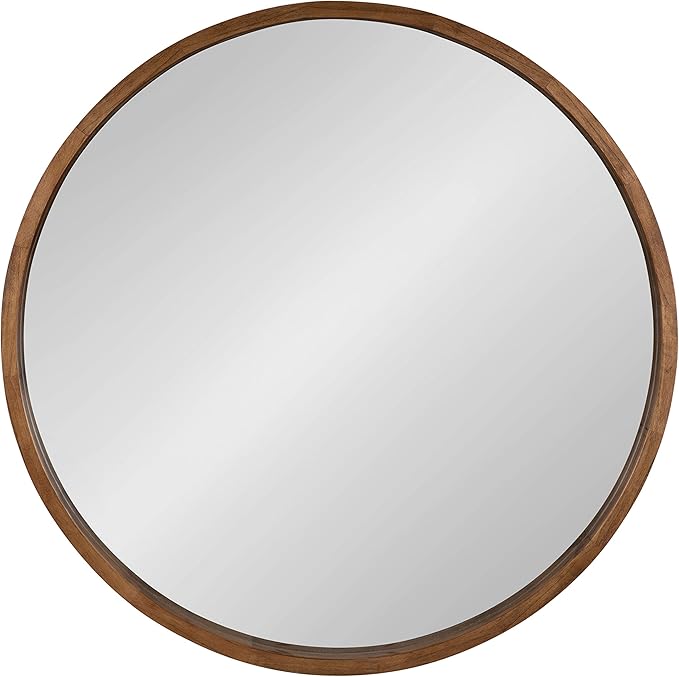 Kate and Laurel Hutton Round Wood Framed Wall Mirror, 36" Diameter, Natural Rustic Brown, Geometric Home Decor