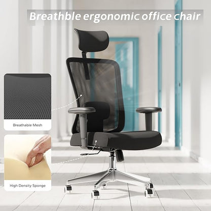Ergonomic Office Chair with Adjustable Lumbar Support & Flip-Up Armrests - High Back Computer Desk Chair with Thickened Seat Cushion, Rolling Wheels for Home/Office Study Work (05black)
