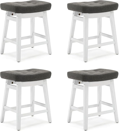 Counter Height Bar Stools Set of 4 for Kitchen Counter Farmhouse Modern Barstools with Faux Leather Upholstered Backless Seat and Solid Wood Legs 24 inch Bar Chairs, Grey + White