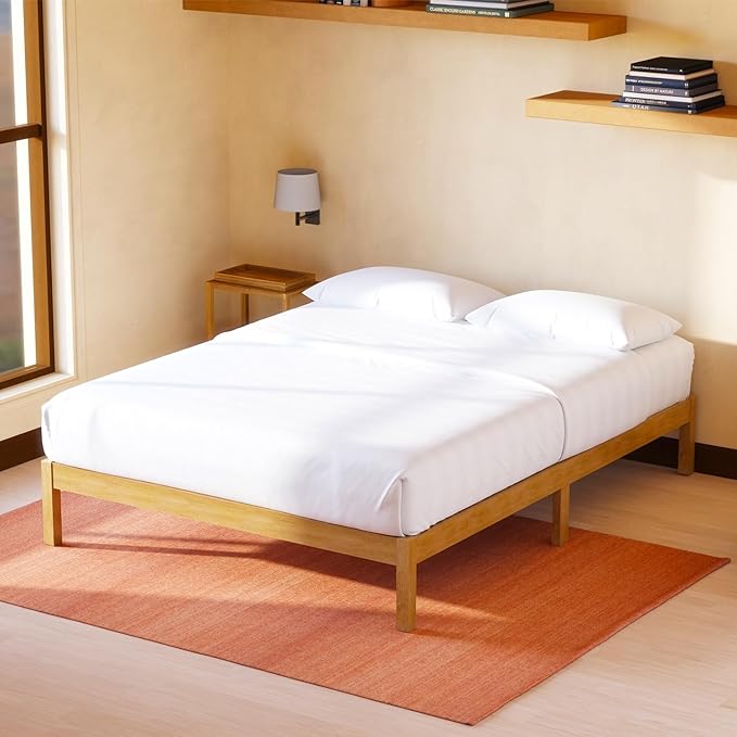 LIFEMENT Classic Wood Platform Bed Frame, Essential, Noise Free, Under Bed Storage, No Box Spring Needed, Easy Assembly (Natural, Queen (U.S. Standard))