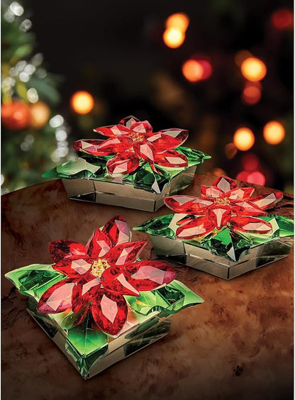 Bits and Pieces Crystal Poinsettia Figurine - Faceted Glass Sparkling Red and Green, Home Decor Christmas Decoration and Gift