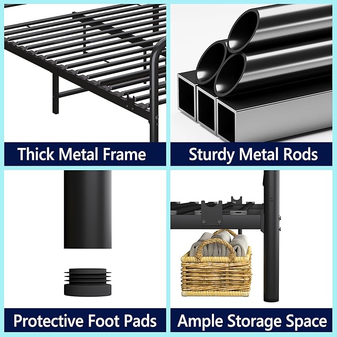 Metal Full Single Bed Frame with Storage Space, 74.8" in Steel Bed Frame with Protective Foot Pads, Strong Bearing Capacity Full Size Bed, Easy Assembly, Underbed Storage Space（40.1 inch）