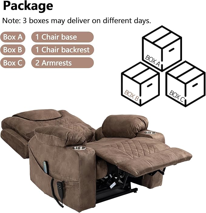 Large Power Lift Recliner Chair Sofa with Massage and Heat for Big and Tall Elderly,Infinite Positions,Dual Motor,Cup Holders,Extended Footrest,Velvet Home Theater Seat