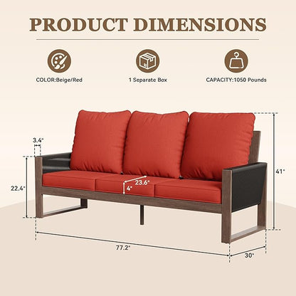 Patio Furniture 3 Seater Sofa Cedar Wood Indoor&Outdoor Couch, Outside Deep Seat High Back Porch Sofa