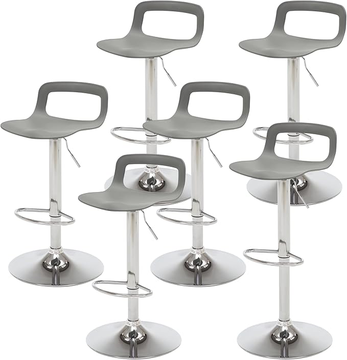 NOBPEINT NOB Contemporary Chrome Air Lift Adjustable Swivel Bar Stool (6 Pieces, Gray)