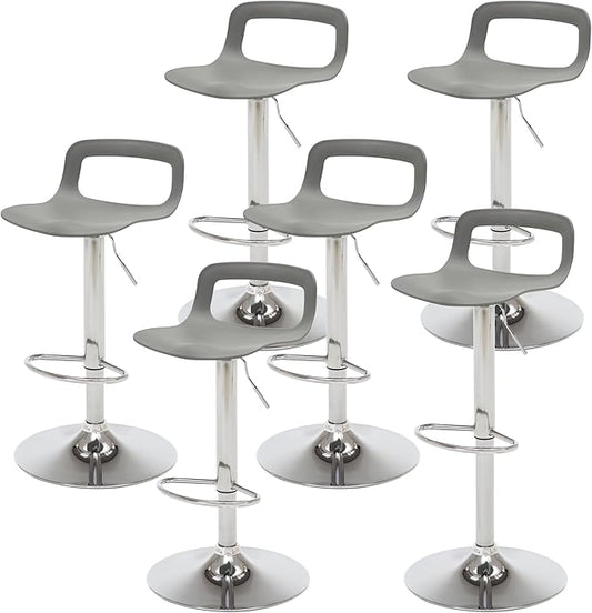 NOBPEINT NOB Contemporary Chrome Air Lift Adjustable Swivel Bar Stool (6 Pieces, Gray)