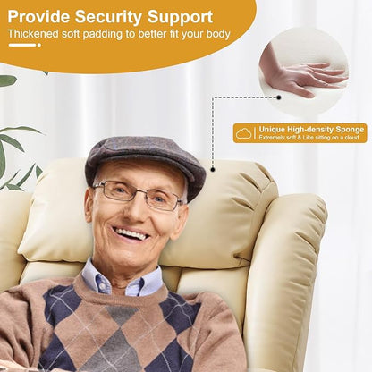Dual Motor Large Power Lift Recliner Chair for Elderly with Heat and Massage,Lay Flat Lift Chairs Recliners for Seniors Infinite Position,USB Ports&Remote, Genuine Leather (Beige)