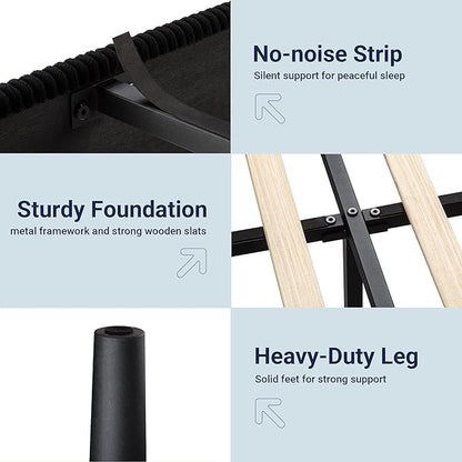 Allewie King Size Upholstered Bed Frame with Vertical Channel Tufted Headboard, Soft Corduroy Fabric Platform Bed, Strong Wooden Slats Support, Easy Assembly, No Box Spring Needed, Black
