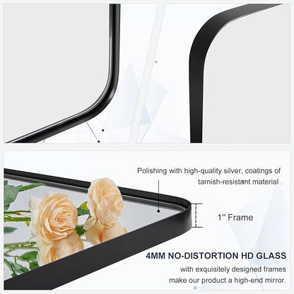 ANDY STAR Wall Mirror for Bathroom, 24x36 Inch Black Bathroom Mirror, Stainless Steel Metal Frame with Rounded Corner, Rectangle Glass Panel Wall Mounted Mirror Decorative for Bathroom