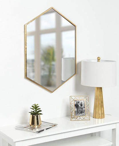 Kate and Laurel McNeer Hexagon Metal Frame Wall Mirror with Gold Finish for Bathrooms, Entryways, Bedrooms, and More, 31 x 22-inches