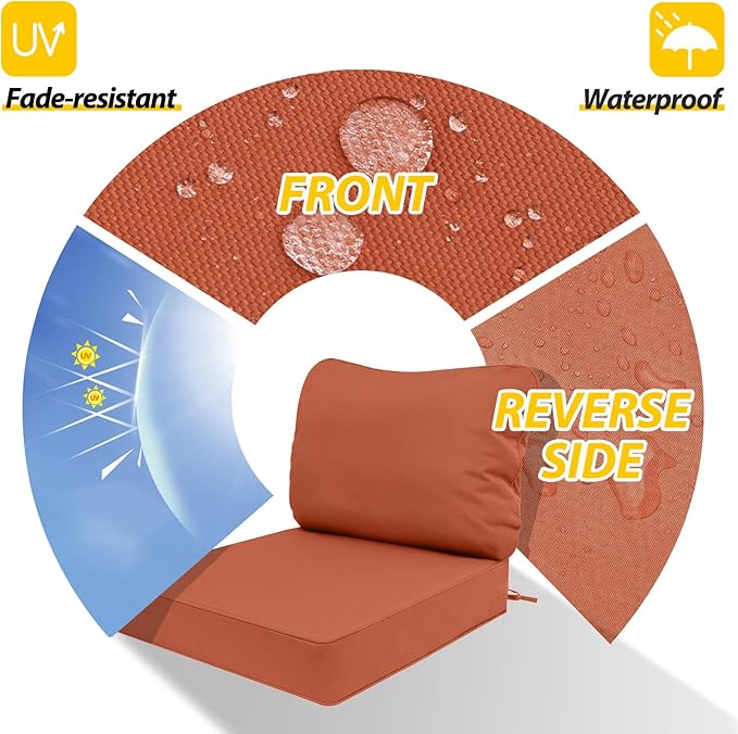 AAAAAcessories Outdoor Deep Seat Cushions, Waterproof, Fade-Resistant Patio Furniture Replacement Cushions, 25.5" x 25.5" x 5" + 25.5" x 19", Set of 2, Rust