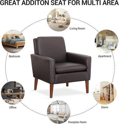 Lohoms Faux Leather Accent Chair, Upholstered Living Room Armchair, Comfortable Reading Leisure Chairs for Bedroom, Guest Room, Waiting Room Furniture Seat- Brown