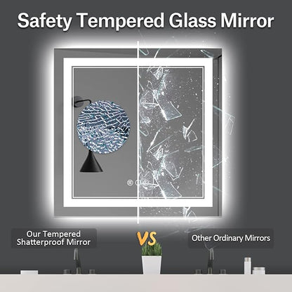 36 x 36 Inch Led Mirror for Bathroom, Backlit and Front Lighted Bathroom Vanity Mirror with Lights, Anti-Fog, 3 Colors Dimmable, Memory, Shatterproof Wall Led Mirror