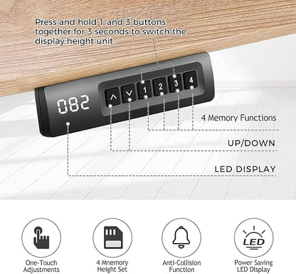 Electric Adjustable Standing Desk with Wheels, 63'' x 24''Sit Stand Desk with Dual Crossbeam and Mouse Pad, 27''-46'' Lifting Range Computer Table with Ergonomic Arc Desktop (Oak Arc)