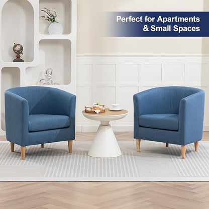 Accent Barrel Chair, Modern Comfy Living Room Chairs with Armrest Small Reading Chair with Cozy Soft Padded for Bedroom Reception Room Cafe, Blue