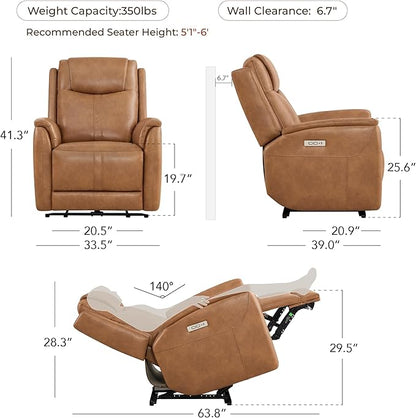 CHITA Super Zero Gravity Power Recliner Chair for Adults, Electric Faux Leather Recliner with USB & Type-C Charging Ports for Living Room, Bedroom & Home Theater Relaxation, Camel