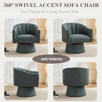 Swivel Accent Chair Set of 2,Faux Leather 360°Swivel Barrel Chair Upholstered Modern Living Room Chair, Overstuffed Reading Armchair for Bedroom,Vanity,Office-Navy