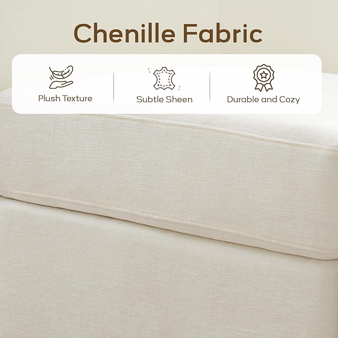 Chenille Swivel Accent Chair, Living Room Chairs, No Assembly Upholstered Armchair, 360°Rotating Barrel Chair for Bedroom, Apartment & Reading Nook (1, Cream White)