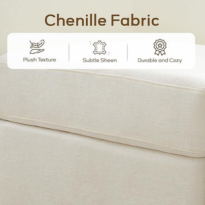 Chenille Swivel Accent Chair, Living Room Chairs, No Assembly Upholstered Armchair, 360°Rotating Barrel Chair for Bedroom, Apartment & Reading Nook (1, Cream White)