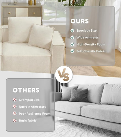 WILLOVE 78'' Modular Sectional Sofa, Chenille Cloud Couch with Wide Armrests & 4 Pillows, Deep Seat Couches for Living Room, Beige