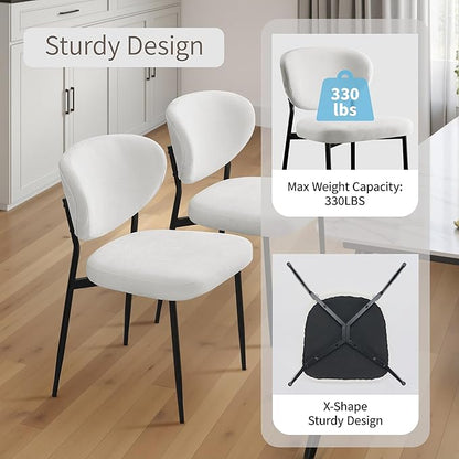 Upholstered Dining Chairs Set of 4 Modern Chenille Kitchen & Dining Room Chairs Wide Seat Filled with 58D Memory Foam Cushion Ergonomic Curved Backrest Vanity Chairs for Restaurant White