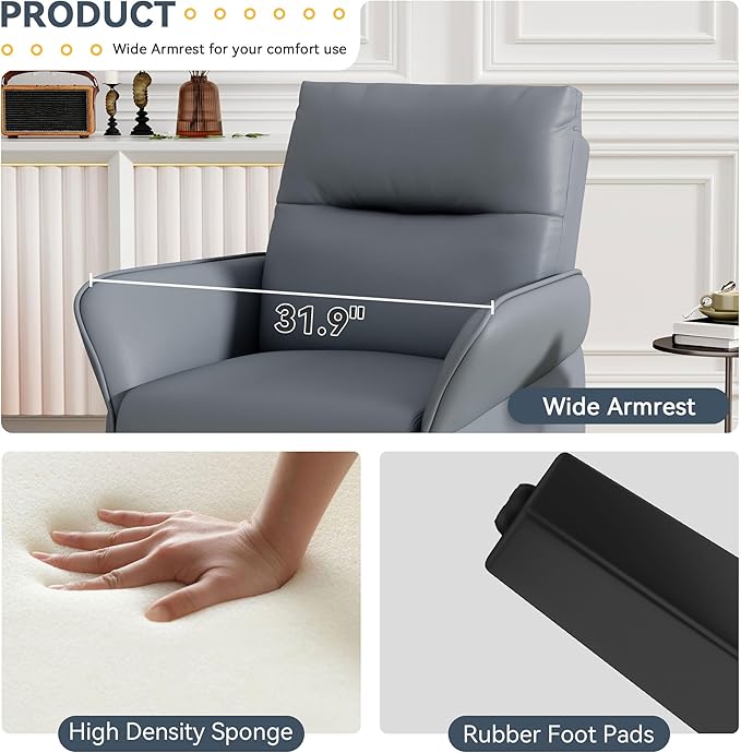 HAOBO Home Modern Grey Accent Chair Upholstered PU Leahter Armchair for Bedroom Living Room Chairs Office Chair
