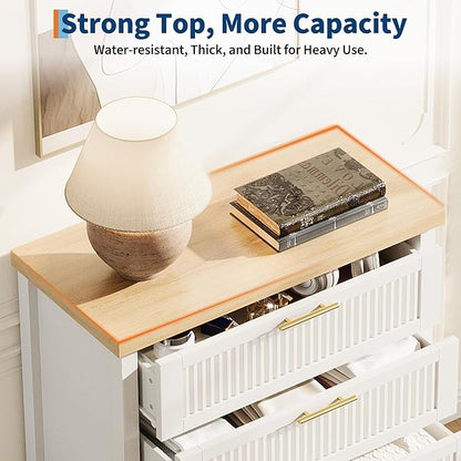 GarveeHome Fluted 4 Drawers Dresser for Bedroom, 35.4 in Tall Chest of Dressers for Closet, 4 Fluted Drawers with Metal Handle, Large Clothes Storage Cabinet for Bedroom, Nursery, Living Room, White