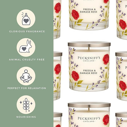 Pecksniff’s 1 Wick Candle – Freesia & Damask Rose, 184 g / 6.49 oz – Long Lasting Burn, Elegant Home Decor & Relaxing Ambiance