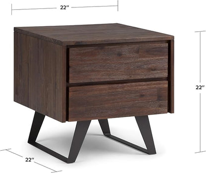 SIMPLIHOME Lowry SOLID ACACIA WOOD and Metal 22 inch Wide Square Modern Industrial Side Table in Distressed Charcoal Brown for the Living Room and Bedroom