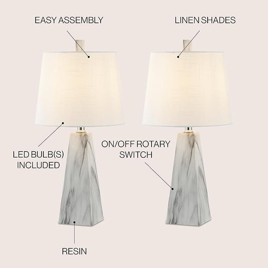 JONATHAN Y JYL1037A-SET2 Owen 20.5" Resin LED Table Lamp Contemporary, Office, Living Room, Family Room, Dining Room, Bedroom, Hallway, Foyer, White Marble Finish (Set of 2)