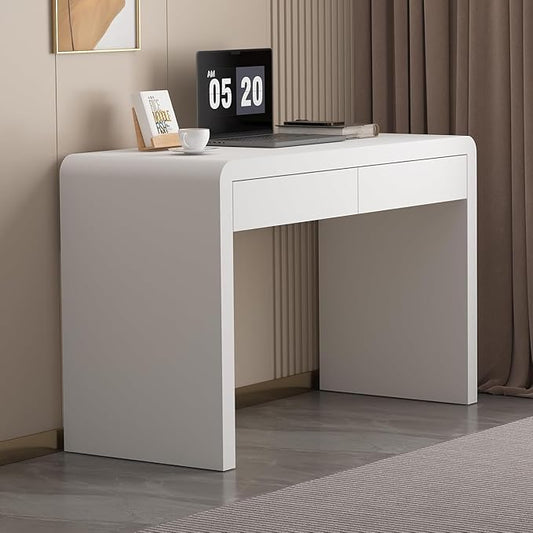 Executive Desk with Drawers, White Computer Desk with Drawers with Three-Layer Lacquered Thick Wooden Board, 47 inch Modern Home Office Desk for Study, Living Room, Bedroom