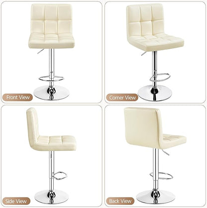 Yaheetech Bar Stools Set of 4, PU Leather Swivel Barstools, Height Adjustable Counter Chairs, Modern Stools with Back for Bar Kitchen Island Dining Room, 4pcs, Beige