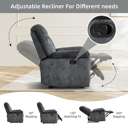 EBELLO Manual Recliner Chair for Adults with Soft Padded Headrest and Backrest, Overstuffed Single Recliner Sofa Chair for Living Room, Grey