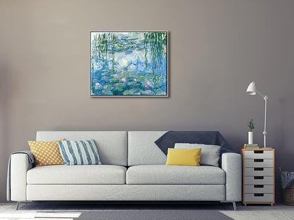 Wieco Art Framed Wall Art Water Lilies by Claude Monet Canvas Print Paintings Reproduction Modern Canvas Wall Art for Home and Office Decoration Abstract Artwork Silver Frame