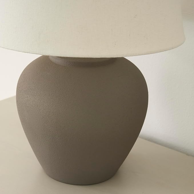 Nourison Home 20" Brown Ceramic Pot Table Lamp for Bedroom, Living Room, Console, Entryway
