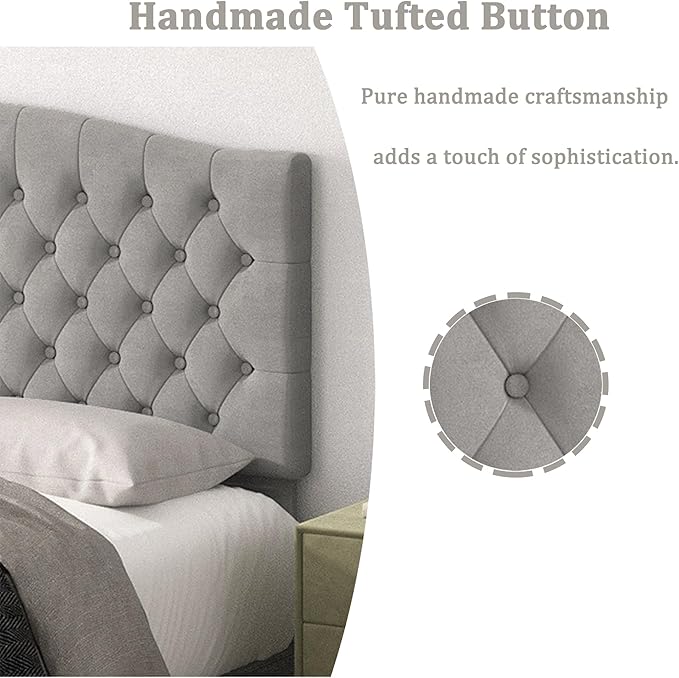 Queen Headboard Only, Upholstered Headboard for Adjustable Bed Velvet Tufted Queen/Full Size Wall Mounted Head Board with Solid Wood Legs Head Board, Gray