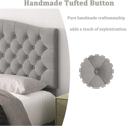 Queen Headboard Only, Upholstered Headboard for Adjustable Bed Velvet Tufted Queen/Full Size Wall Mounted Head Board with Solid Wood Legs Head Board, Gray